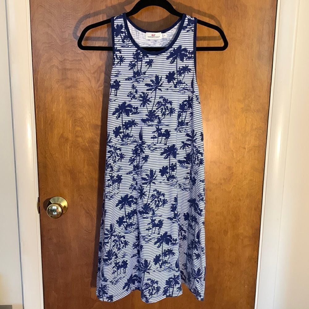 Vineyard vines EUC blue palm tree dress! Size S